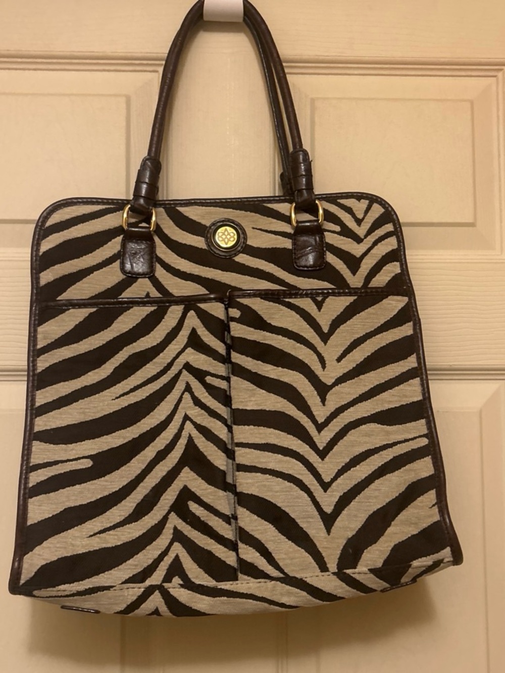 ANTONIO MELANI Black and Beige Zebra-Print Tote